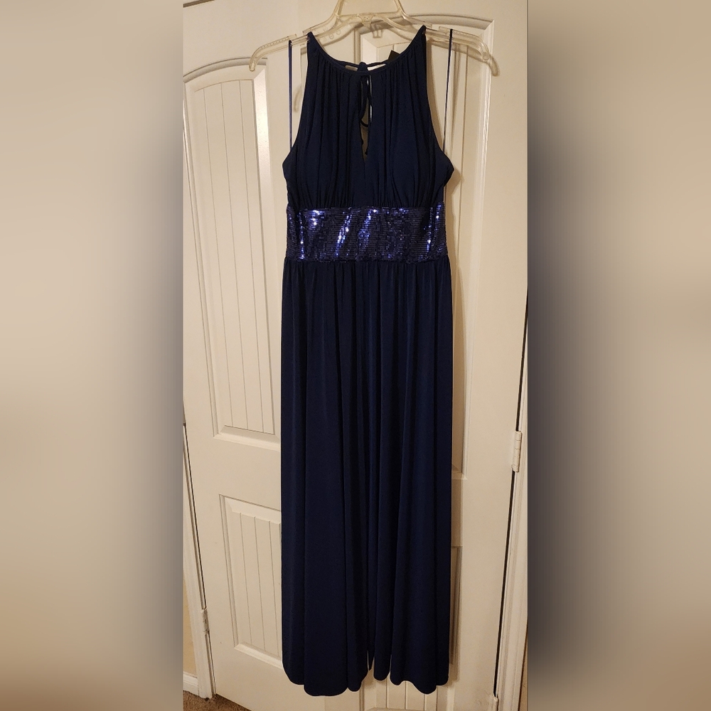 Woman navy blue formal dress